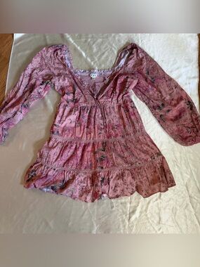 Miss Selfridge western cotton lace insert tiered mini dress patchwork  sz.10